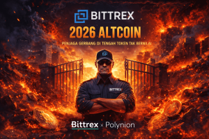 Bittrex 2026 altcoin diseleksi ketat sebagai penjaga gerbang pasar kripto dengan visual BITTREX X POLYNION.